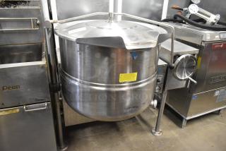 Cleveland KGL-40-T stainless steel 40-gallon steam kettle, natural gas, 140,000 BTU, floor style. Durable, ideal for commercial use.