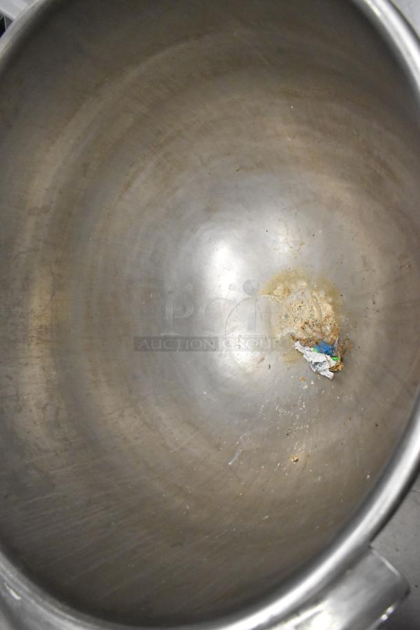 Cleveland KGL-40-T 40 Gallon Stainless Steel Steam Kettle, 140,000 BTU, interior view with some residue.