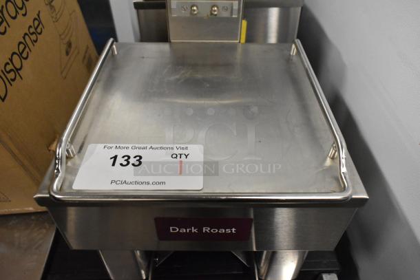 Bunn 1SH STAND stainless steel server stand, 120V, 1 Phase, excellent condition, labeled "Dark Roast," auction tag visible.
