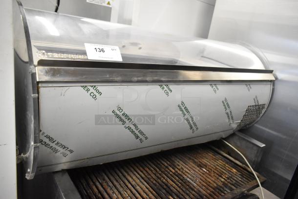 2017 Techfrico Microgel 4 stainless steel countertop refrigerated display case, commercial grade, 230V, visible wear.