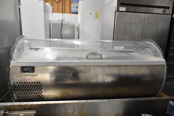 2017 Techfrigo Microgel 4 stainless steel refrigerated display case. Commercial countertop model, 230 volts, visible wear.