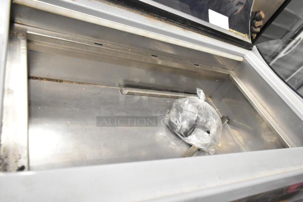 2017 Techfrico Microgel 4 stainless steel refrigerated display case, 230V, commercial grade, shows interior condition.