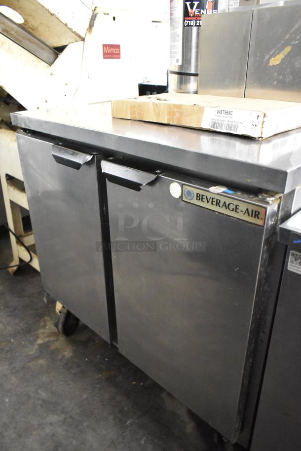 Beverage Air WTF36AHC stainless steel 2-door undercounter freezer on commercial casters, 115 volts, 1 phase, in used condition.