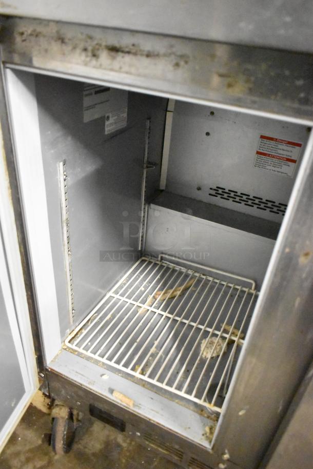 Beverage Air WTF36AHC stainless steel commercial undercounter freezer, 2 doors, on casters, 115V, 1 Phase, interior view.