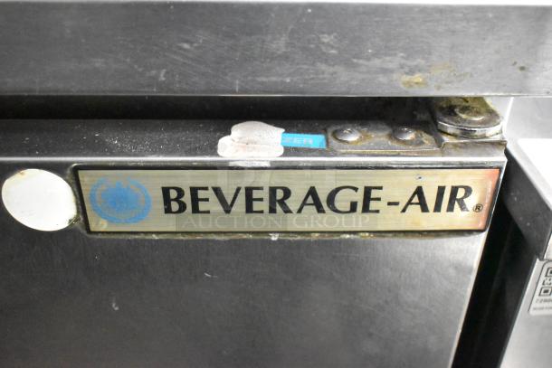 Beverage Air WTF36AHC stainless steel commercial 2-door undercounter freezer, 115 volts, on commercial casters, shows logo.