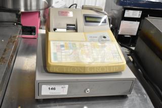 Sharp ER-A420 Cash Register, countertop model, visible wear, functional keys, integrated display, security lock, auction tag 146.
