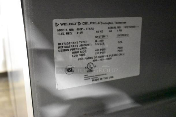 2019 Delfield 406P-STAR2 stainless steel undercounter cooler, commercial casters, 115V, NSF, UL listed, R-290 refrigerant.