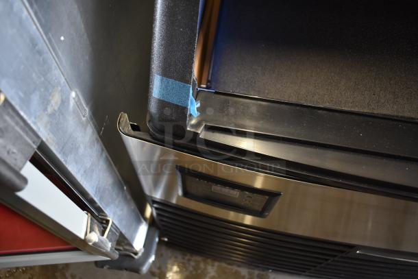 Avantco 194UCF280A ice machine, stainless steel, undercounter model, slight dent, supports 299 lb. ice, 115V, 1 Phase.