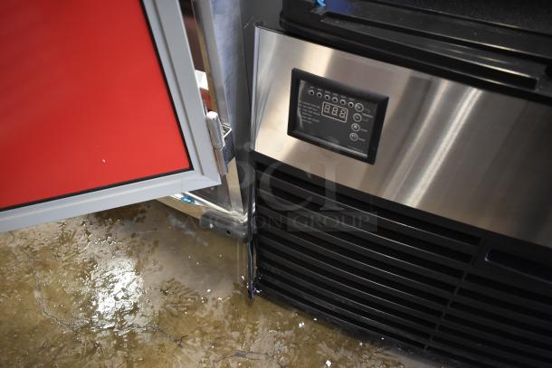 Avantco 194UCF280A stainless steel ice machine, new condition, control panel shown, 115 volts, 1 phase, 299 lb capacity.