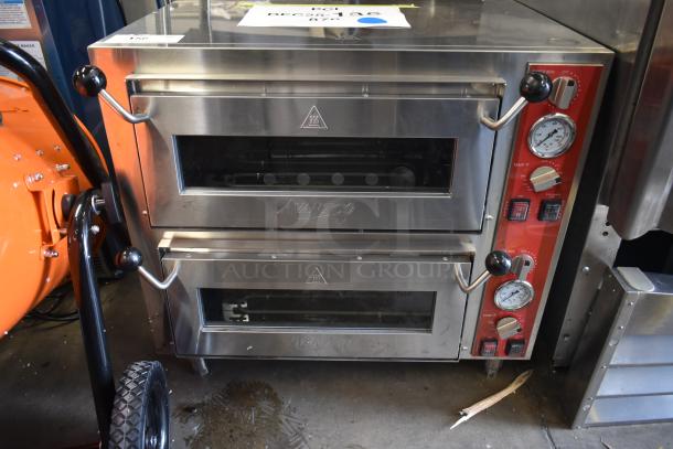 Avantco 177DPO18DD double deck stainless steel pizza/bakery oven, brand new, with independent chambers, 240V, 1 phase.