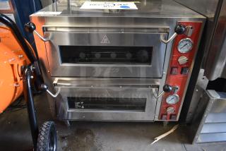Avantco 177DPO18DD double deck stainless steel pizza/bakery oven, brand new, with independent chambers, 240V, 1 phase.