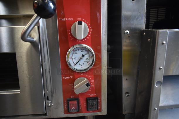 BRAND NEW Avantco 177DPO18DD Pizza Oven, 240V, dual chambers, red control panel, timer and temperature knobs, scratch and dent.