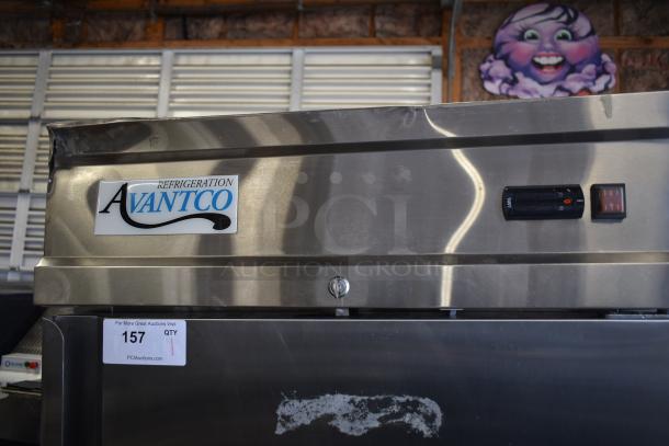 Avantco 178CFD1RR stainless steel cooler, single door, poly-coated racks, 115V, visible Avantco logo and control panel.