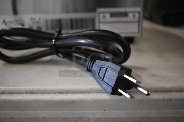 Stainless steel Avantco 177F100 electric countertop fryer cord, showing plug and label. Brand new, 120V, 1 Phase.