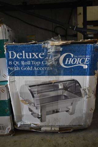 4 Brand New Scratch and Dent Choice 92299850 Deluxe 8 Qt. Full Size Stackable Chafer, box damaged, ideal for catering.