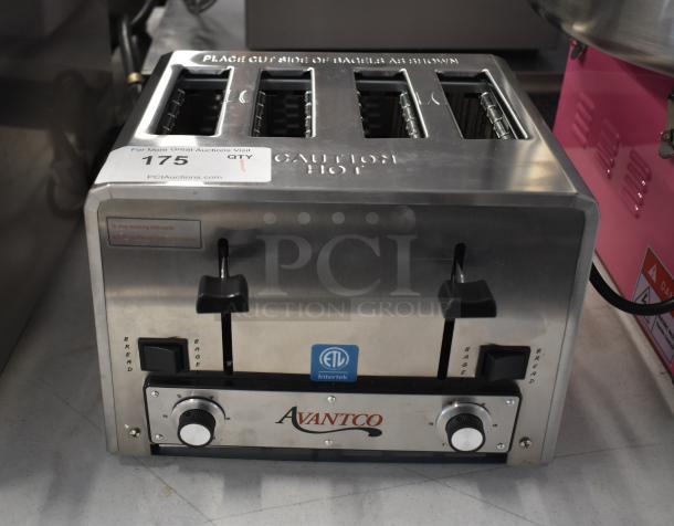 Avantco THD27208 stainless steel 4-slice toaster, 208V, wide 1.5" slots, brand new, features bread/bagel switch.