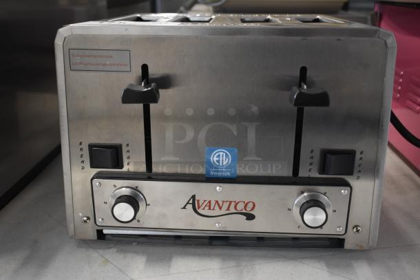 Brand new Avantco THD27208 4-slice commercial toaster, stainless steel, 1.5" slots, bread/bagel switch, 208V, ETL certified.