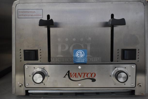 Brand new Avantco THD27208 stainless steel toaster, 4-slice, with 1.5" slots for bread/bagels. ETL certified. Minor cosmetic marks.