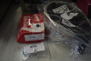 3 new items: Bunn 56771.0003 valve assembly, Bunn 54675.0008 funnel assembly, Robertshaw box, all in original packaging.