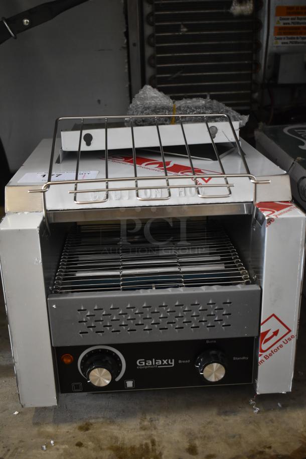 Brand new 2025 Galaxy 177GCT10 stainless steel commercial conveyor toaster. Features 3" opening, 120V, 1 phase.