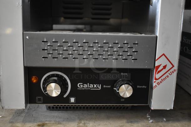 Brand new Galaxy 177GCT10 stainless steel conveyor toaster, 3" opening. Visible scratches, 120V, 1 phase.