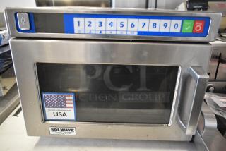 Brand new Solwave SWAHD12 commercial microwave, stainless steel, push button controls, USA-made, 120V, 1 phase.