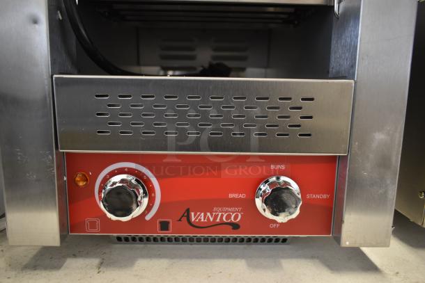 Brand new Avantco 184T140 stainless steel conveyor toaster, 10" wide, 3" opening, 300 slices/hour, 120V, 1 phase.