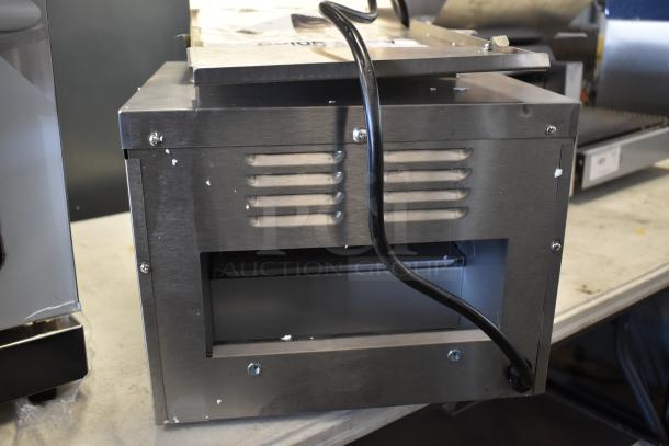 Avantco 184T140 stainless steel commercial conveyor toaster, 10" wide, 3" opening. New, scratches present, 300 slices/hour.