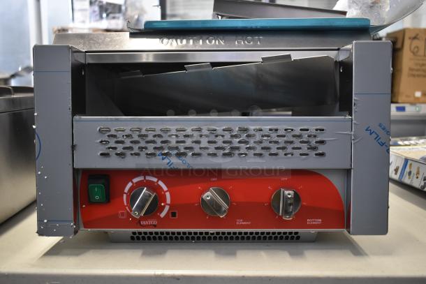 Brand new Avantco 184T3600B stainless steel conveyor toaster; 14.5" wide, 3" opening, 1200 slices/hr, 208V, scratch and dent.