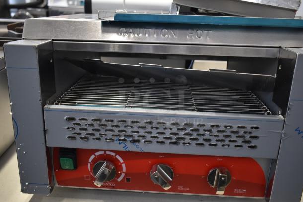 Brand new Avantco 184T3600B stainless steel conveyor toaster, 14.5" wide, 3" opening, 1200 slices/hr, minor scratches.