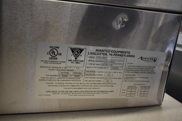 BRAND NEW Avantco 177CAGR212 Chef Series 12" 2 Burner Natural Gas Range, 50,000 BTU, scratch on right panel, serial 133640000001.