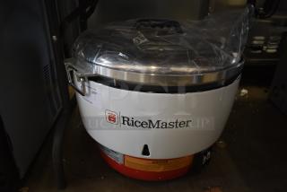 Brand new RiceMaster RS-50N-R gas rice cooker, 110-cup capacity, 34,600 BTU, labeled scratch and dent.