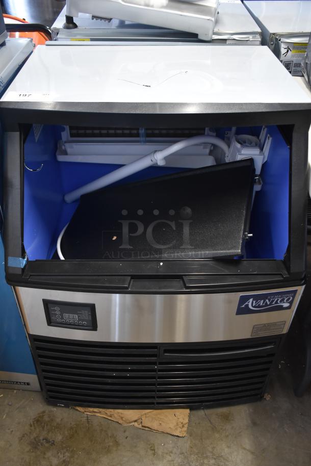 BRAND NEW Avantco 194UCF280A ice machine, stainless steel, 299 lb. capacity, minor cosmetic scratches, 115V, 1 Phase.