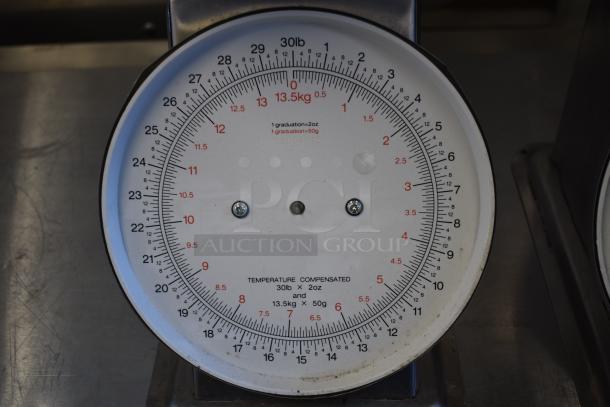 2 Cardinal Detecto SCS30 30 lb. solar-powered hanging scales, temperature-compensated, dual graduation markings.