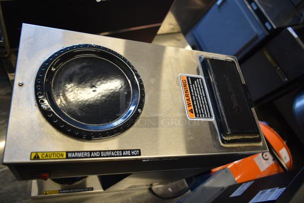 2021 Bunn VPR Black 12 Cup Pourover Coffee Brewer with 2 warmers and caution label visible, good condition.