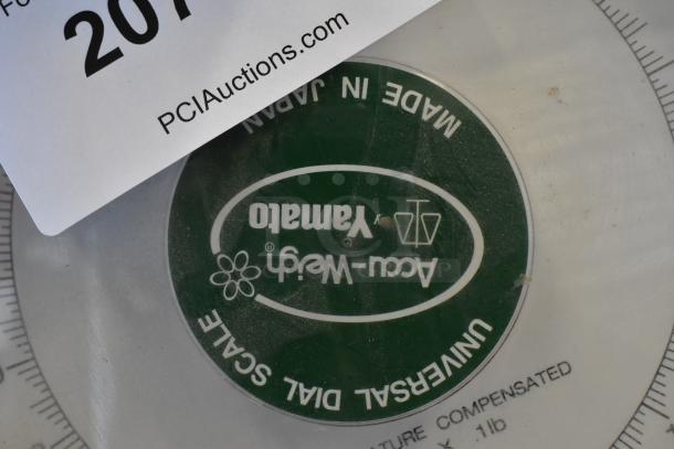 Accu-Weigh Yamato metal countertop scale, circular dial, made in Japan. Features adjustable dial for precise measurements.