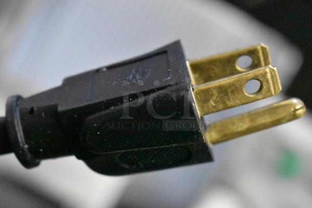 Close-up of a power plug for the 2023 Bizerba GSP HD 13" meat slicer, showing standard 120V, 1 phase compatibility.