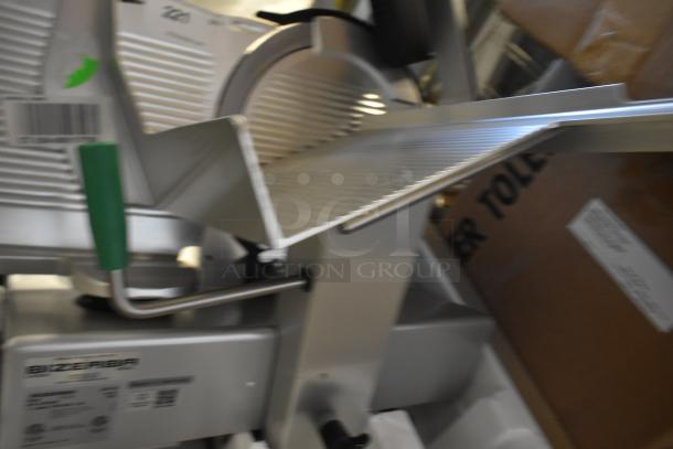2023 Bizerba GSP HD metal commercial countertop meat slicer, 120 volts, 1 phase, visible brand label, excellent condition.