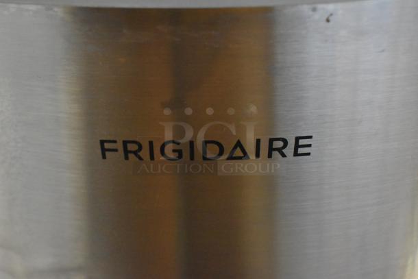 Frigidaire EFIC130-SS stainless steel countertop ice maker, 120 volts, 1 phase, logo visible on front.