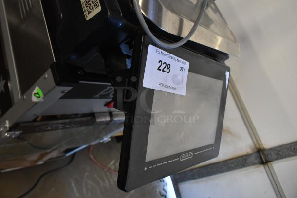 2016 Hobart HTi-LH metal countertop food portioning scale, missing power cord, 120/208-240V, 1 phase, untested, label text visible.