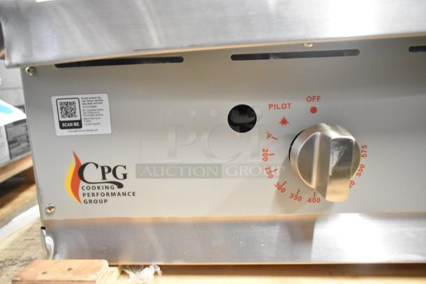 Stainless steel 2025 Cooking Performance Group CPG 351GTCPG60NL natural gas flat top griddle. Thermostatic controls visible.