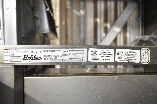 Belshaw Adamatic TG-50 Thermoglazing Station, stainless steel, commercial casters, 208V, 1 phase. Serial W12070086.