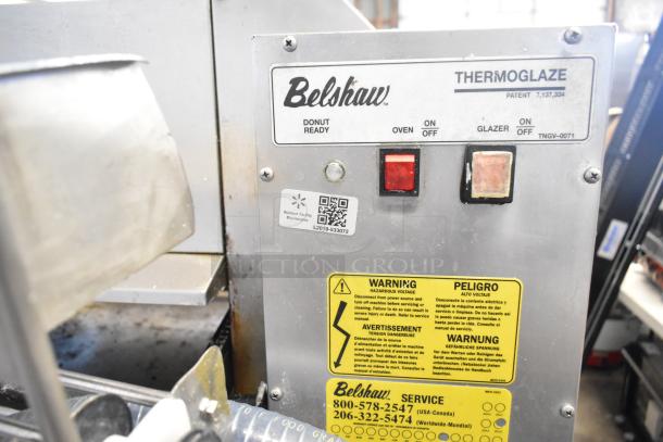 Belshaw Adamatic TG-50 Thermoglazing Station, stainless steel, commercial casters, 208V, 1 phase, control panel visible.