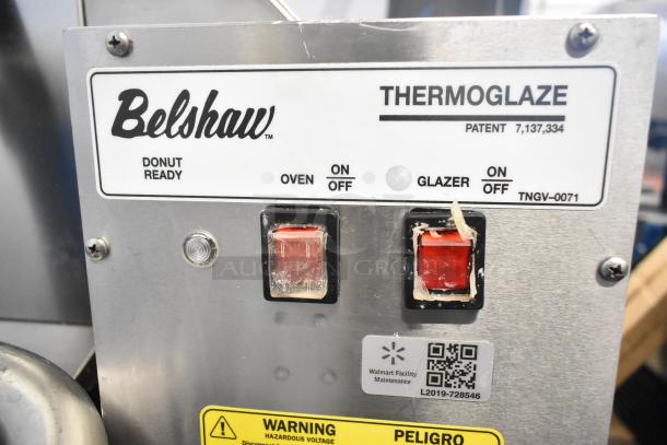 Belshaw Adamatic TG-50 Thermoglazing Station, stainless steel, commercial casters, 208V, 1 phase, donut-ready controls visible.