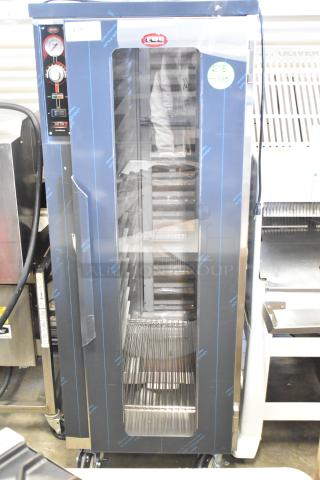 FWE TS-1633-36P stainless steel heated pizza cabinet on casters, features pass-thru design, 120V, with control panel.