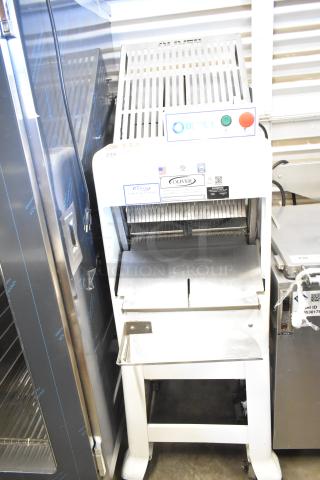 Oliver 797-32NC metal bread loaf slicer, floor style, 115 volts, 1 phase, commercial use, visible control panel.