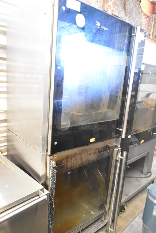 Fri-jado TDR7+7 P electric rotisserie ovens, stainless steel, bottom oven with broken glass, 208V, 3-phase.
