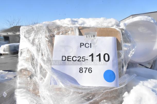 Shrink-wrapped package with label showing "PCI DEC25-110". Contains 9 new scratch and dent items: filter, mop heads, and scrub brush.