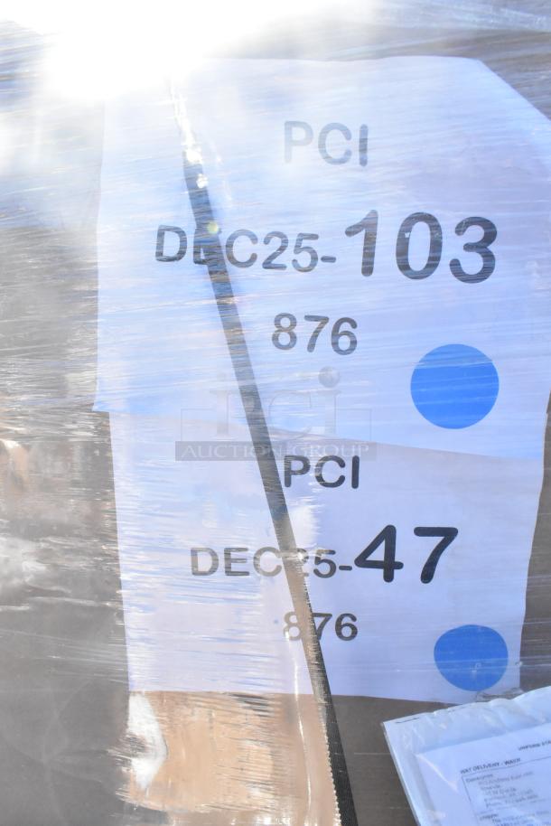 "6 new scratch and dent items including sink, chair, barstool; tags show PCI DEC25-103; package in wrapping."