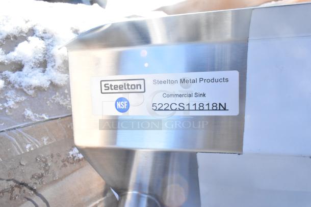 Steelton Metal Products commercial sink, model 522CS11818N, brand new with NSF certification label visible.